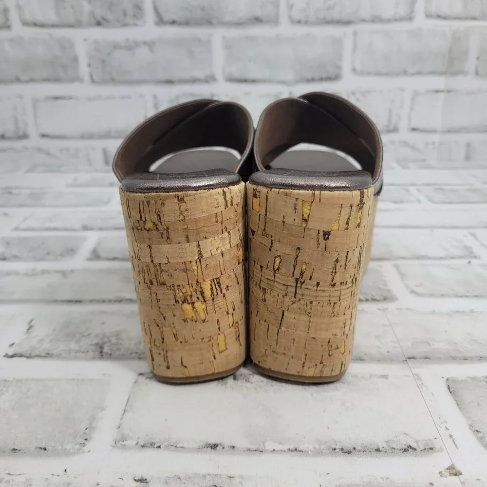 ShuShop Metallic Brown Crisscross Cork Wedge Sandals